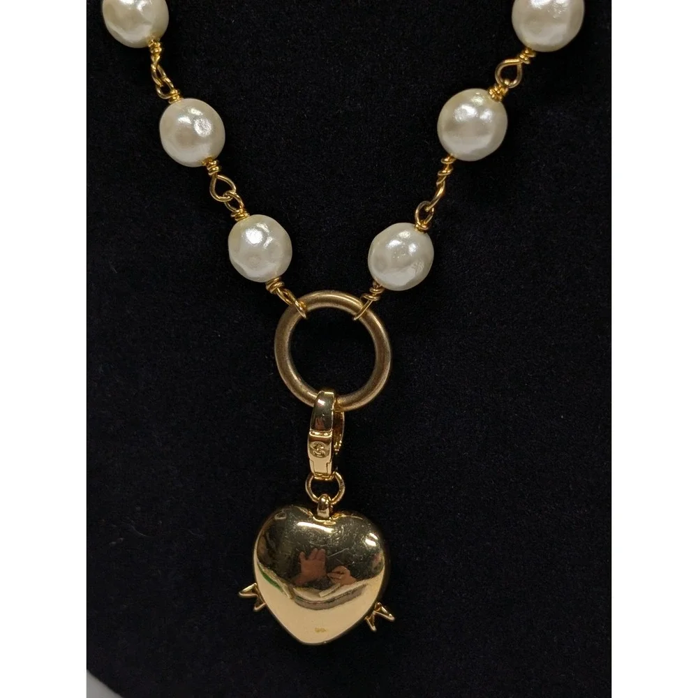 Spartina 449 Gold Tone Necklace Pearl With Heart Charm